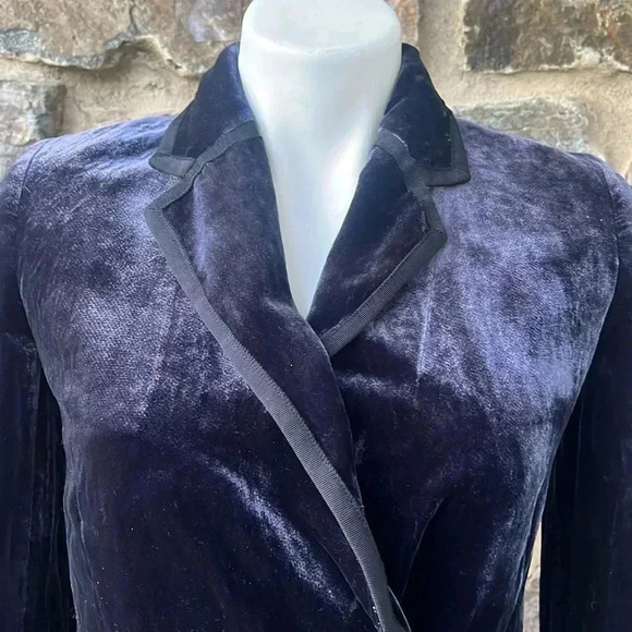 J Crew Collection Grosgrain-trimmed Navy double-breasted velvet blazer size 000 - Picture 9 of 11
